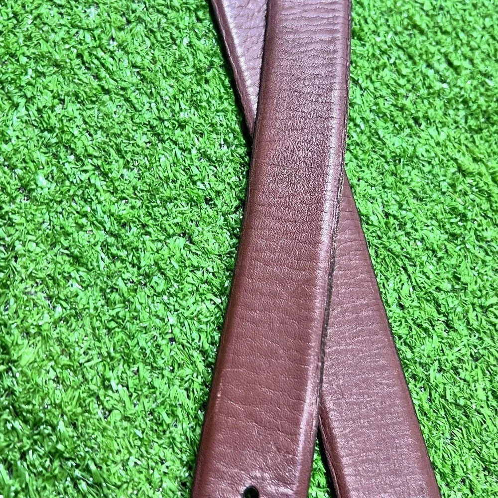 vintage Martin Dingman Calfskin Belt 44 Red‎ Brown Leather Silver Brass Buckle